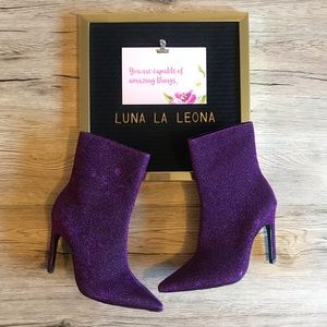 NWT Zara Purple Sparkly High Heel Boots, sz 6.5